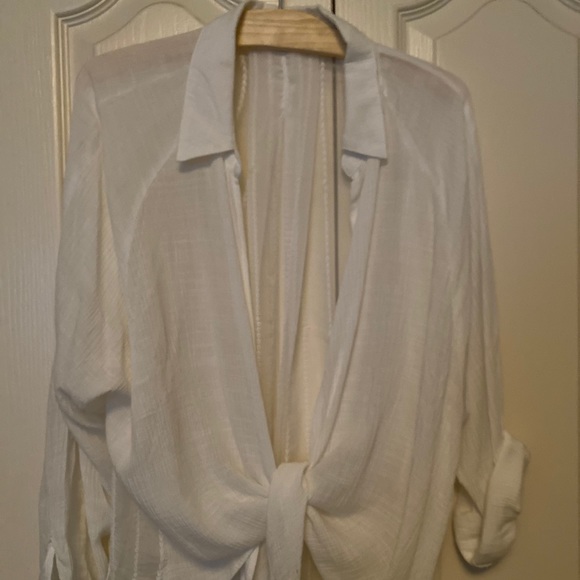 Mystree sheer white front tie blouse sz large - Picture 1 of 3